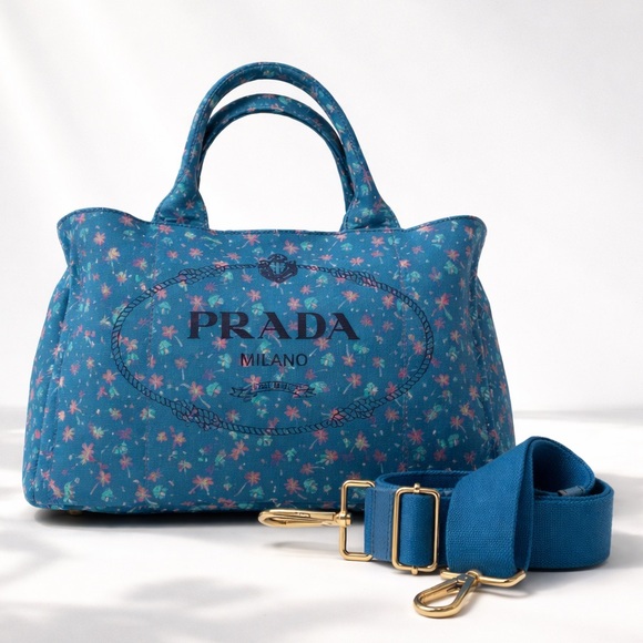 Prada Handbags - Prada • Canapa 2 Way Canvas Tote Bag in Blue St. Palm, a Limited Edition Print